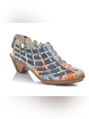 Rieker Sina 78 Woven Leather Slingback Sandal Shoes in Navy Multi